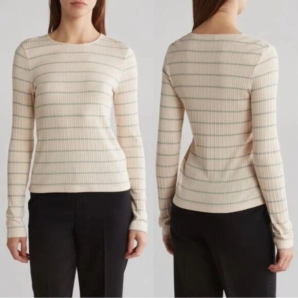 VINCE Striped Ribbed Long-Sleeve T-Shirt Size Large - Picture 1 of 10